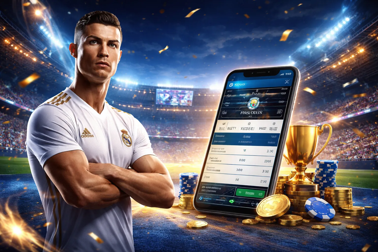 Hình nền 12bet Gol, sân vận động bóng đá với ánh đèn rực rỡ
